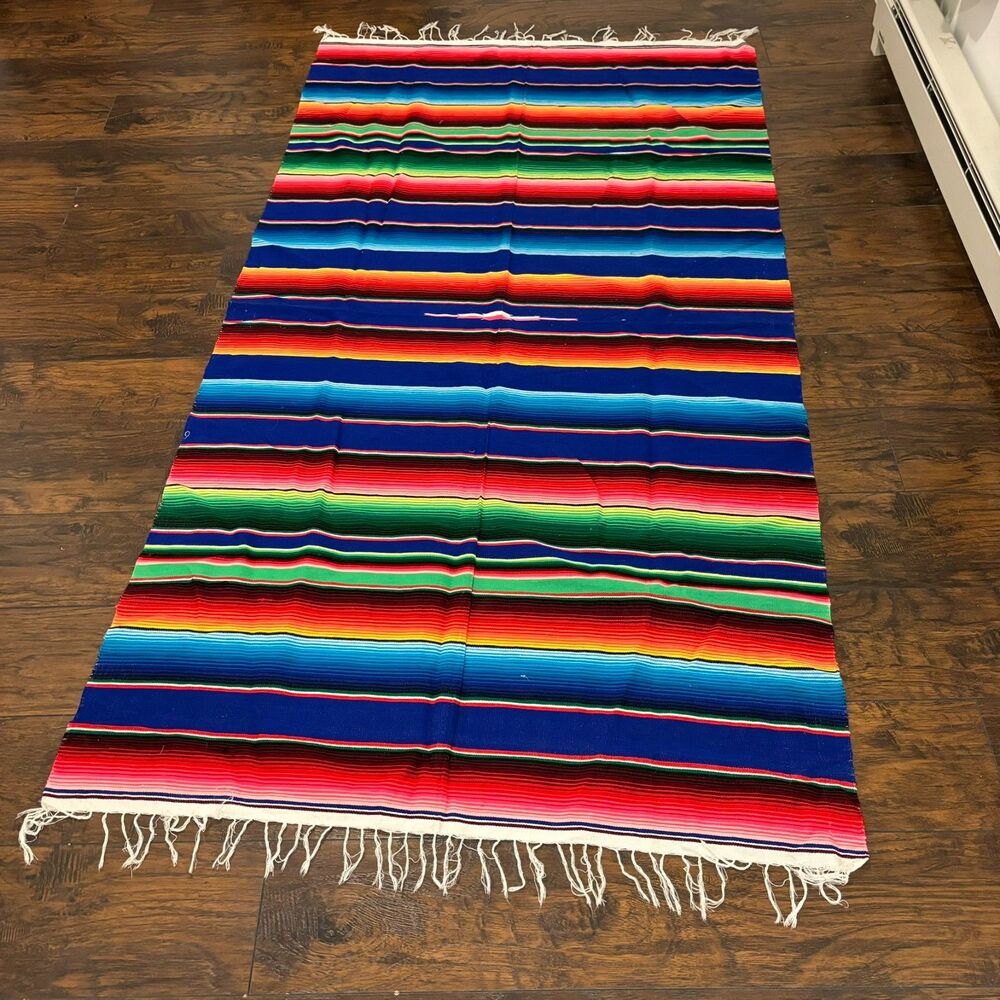 Saltillo Sarape Southwestern Colorful Boho Fringe Throw Blanket Car Blanket